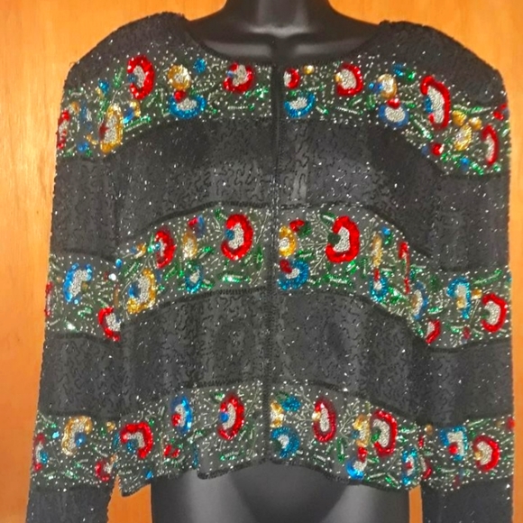 Sequins Laurence Kazar beaded vintage top - Picture 1 of 13